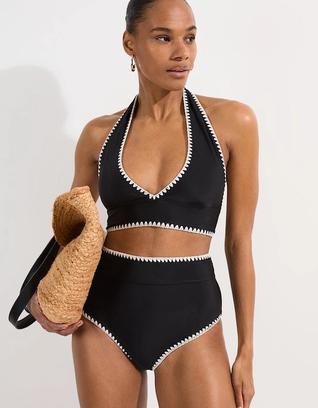 Stitch Detail High Waisted Bikini Bottoms, 2 of 1
