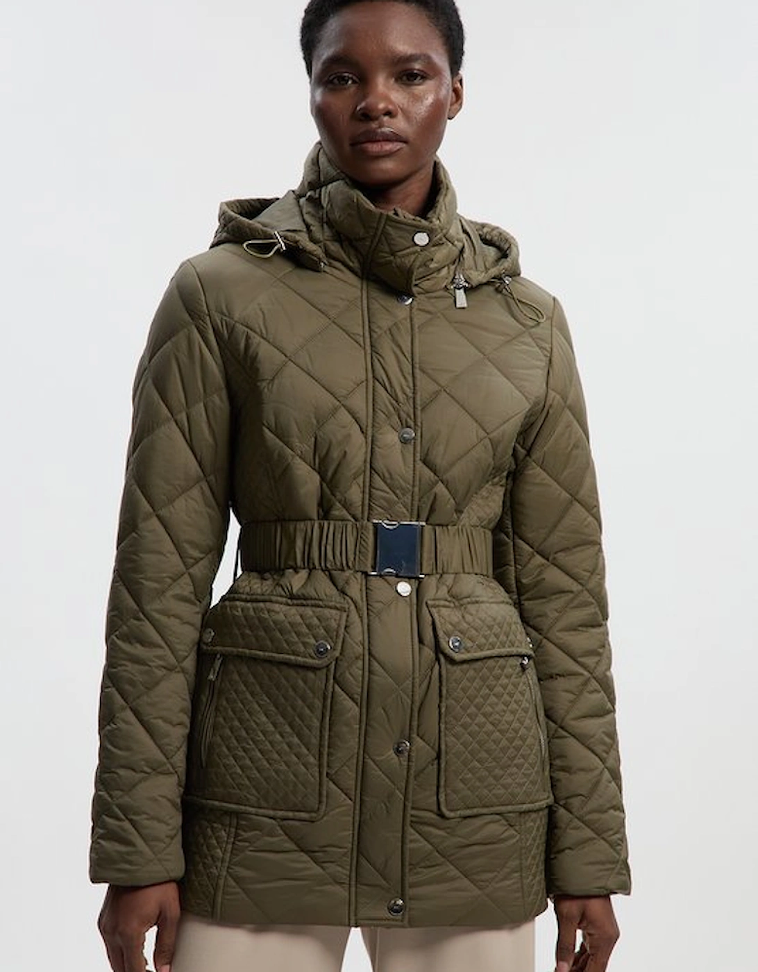 Diamond Quilted Belted Short Padded Coat, 5 of 4