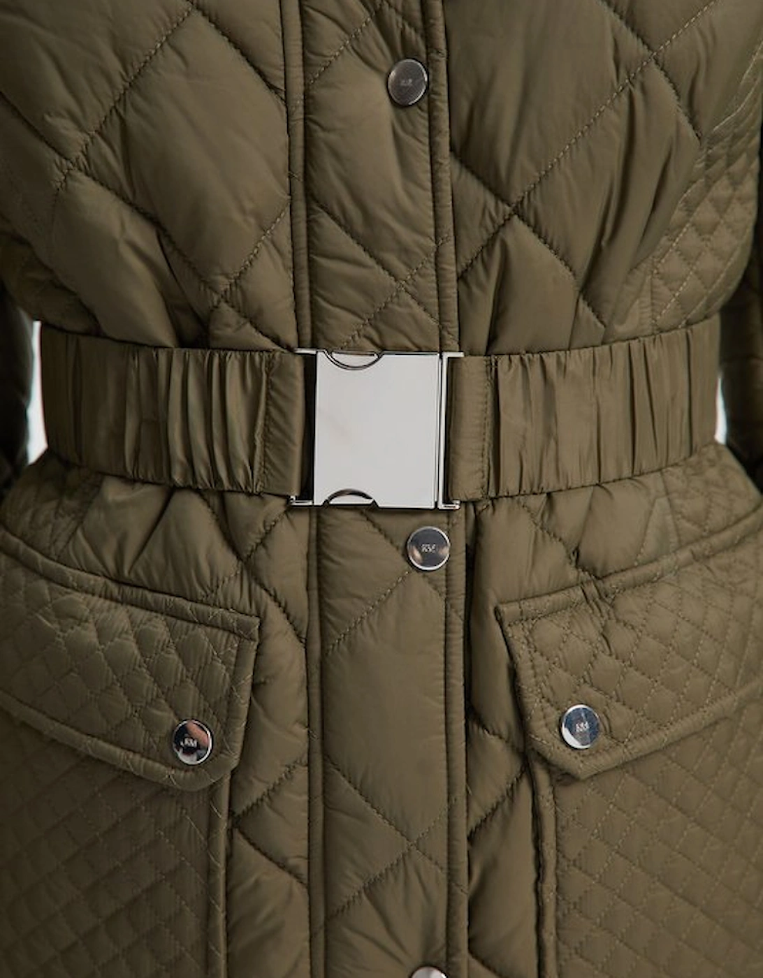 Diamond Quilted Belted Short Padded Coat