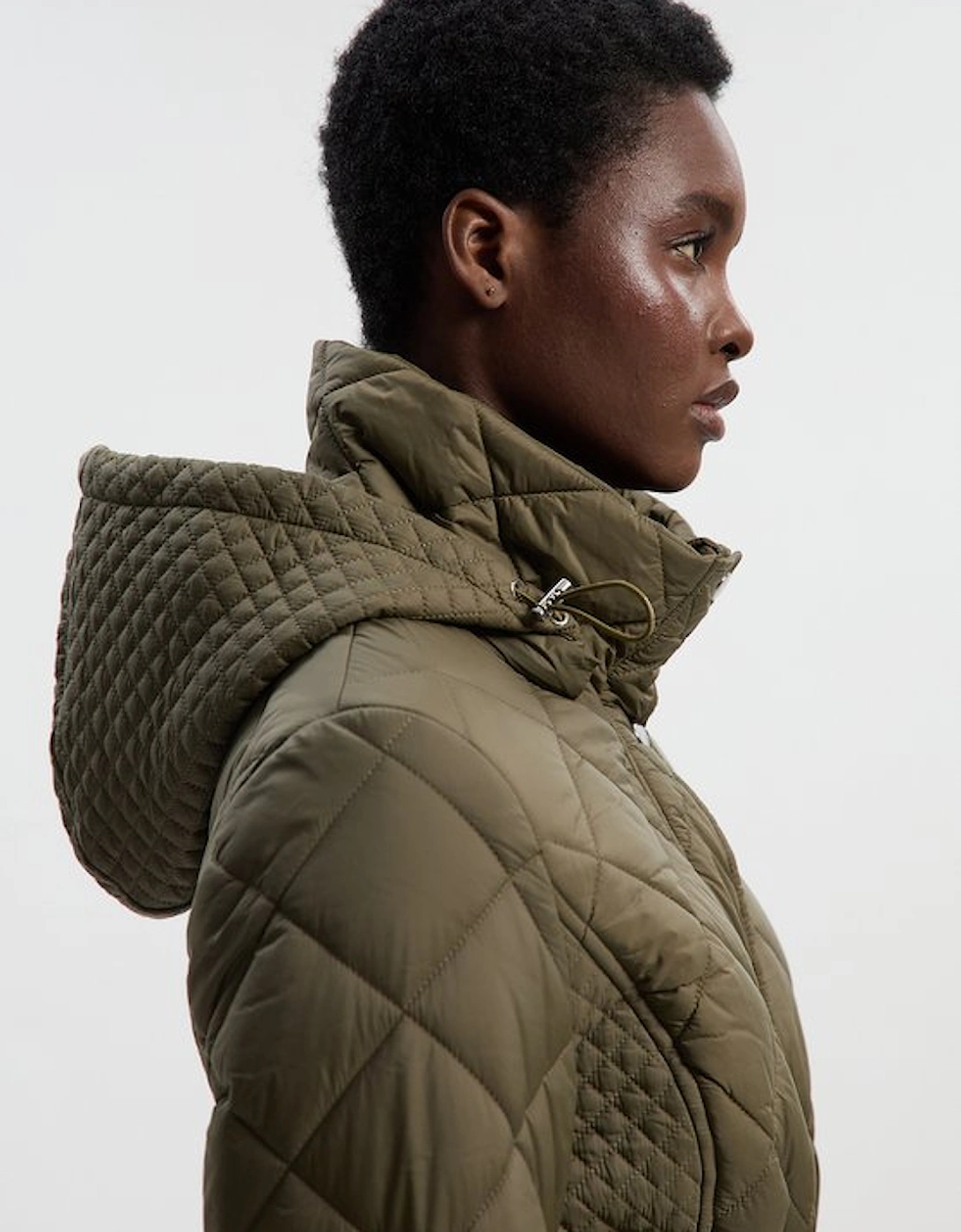 Diamond Quilted Belted Short Padded Coat