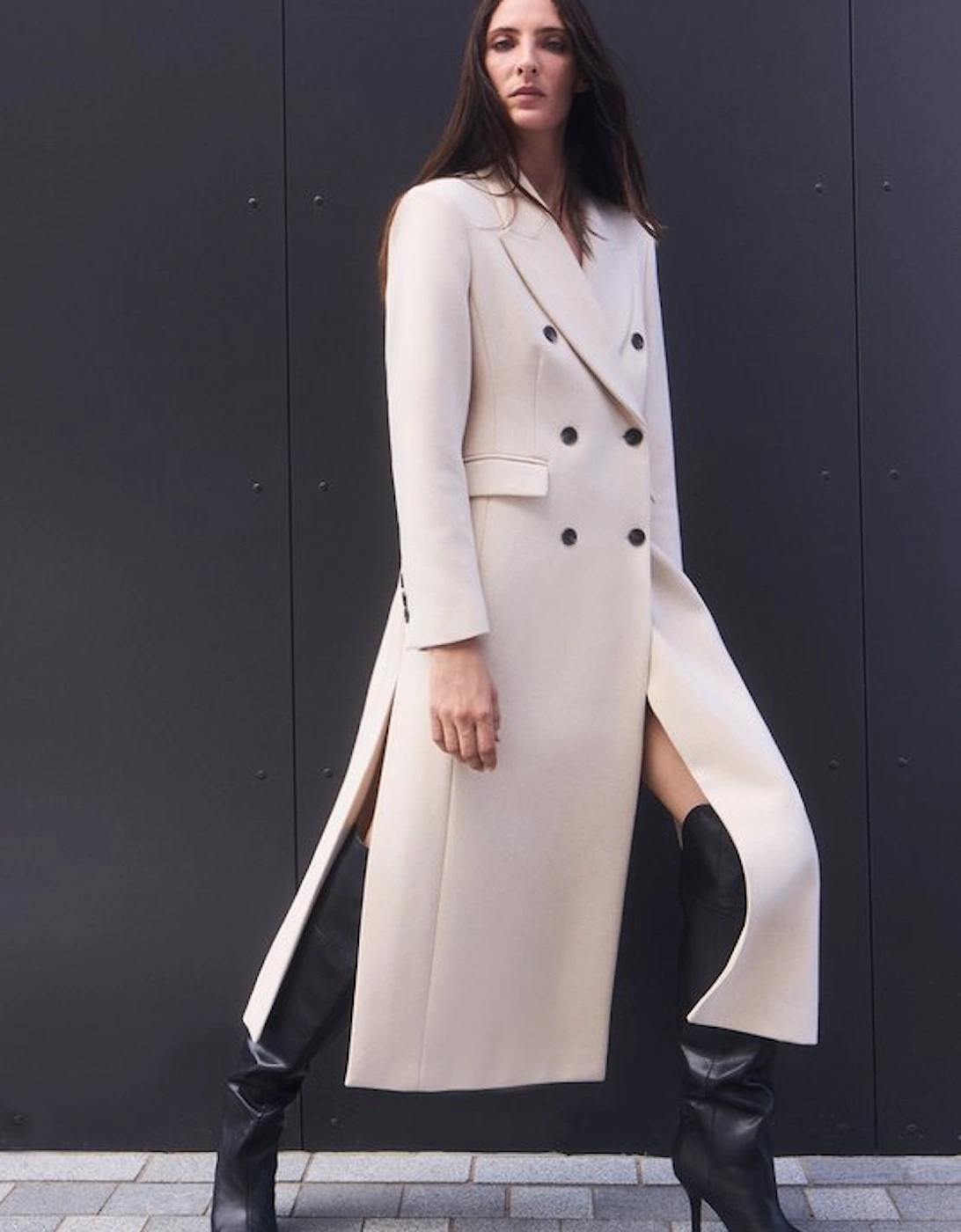 Petite Stripe Wool Double Breasted Tailored Maxi Coat, 5 of 4