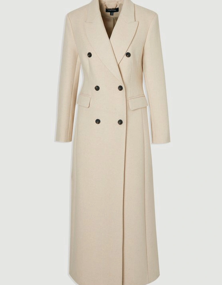 Petite Stripe Wool Double Breasted Tailored Maxi Coat
