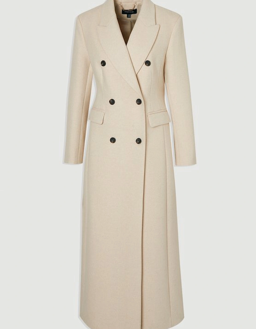 Petite Stripe Wool Double Breasted Tailored Maxi Coat