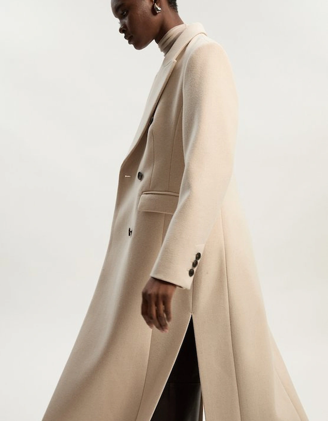 Petite Stripe Wool Double Breasted Tailored Maxi Coat