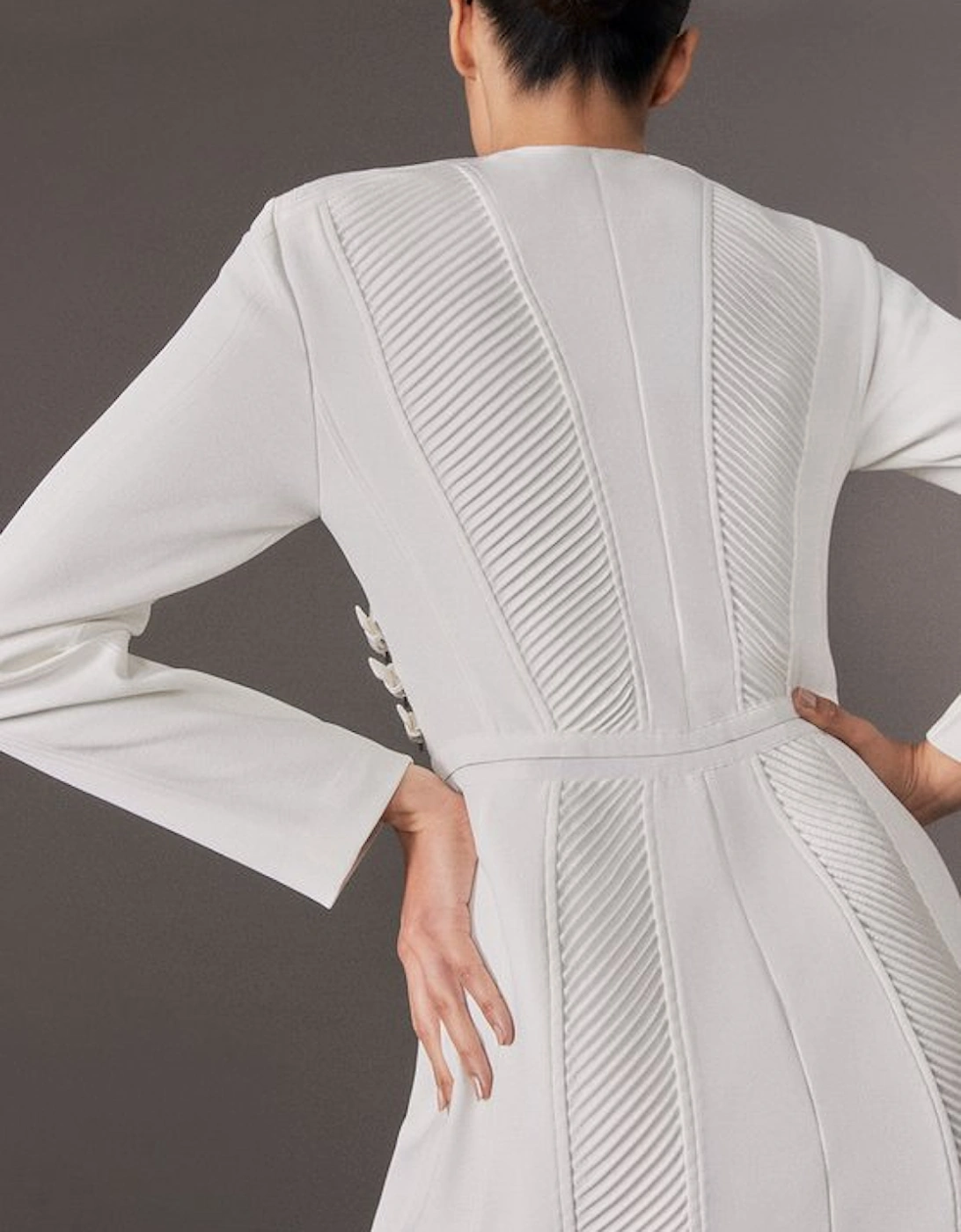 Archive Collection - Tailored Satin Pintuck Structured Detachable Blazer Mini Dress