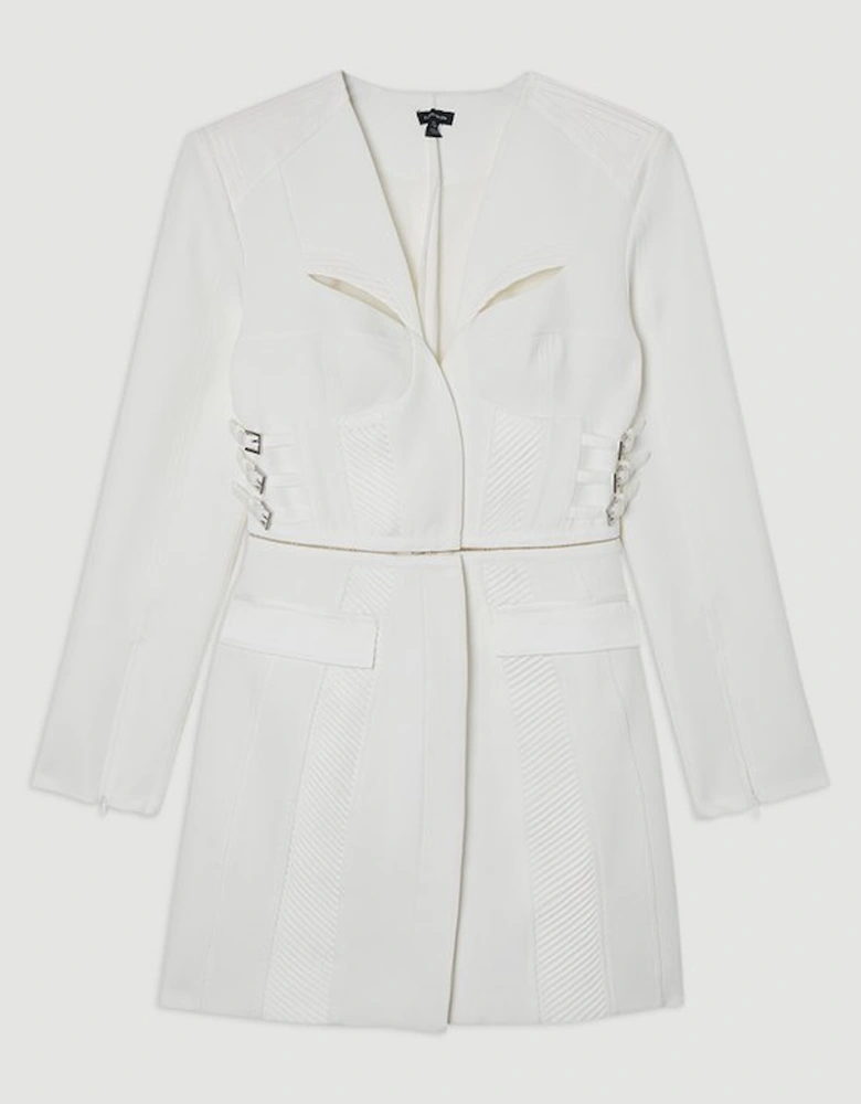 Archive Collection - Tailored Satin Pintuck Structured Detachable Blazer Mini Dress