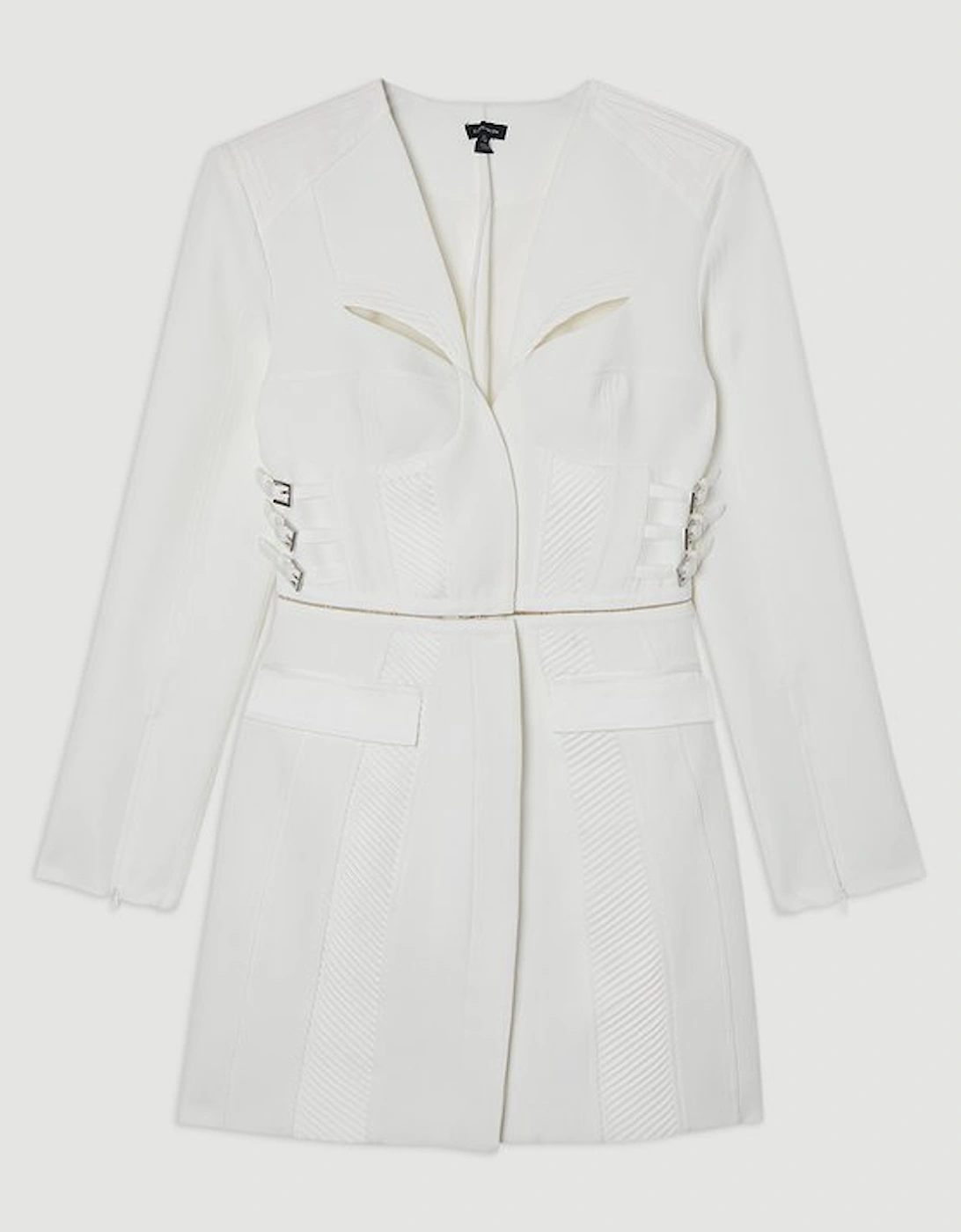 Archive Collection - Tailored Satin Pintuck Structured Detachable Blazer Mini Dress