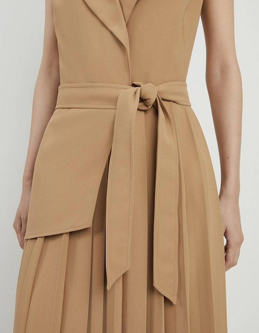 Tall Military Pleat Sleeveless Midi Dress