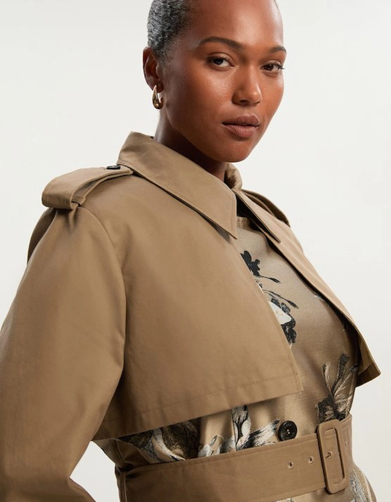 Plus Size Tailored Jacquard Mix Trench Midi Coat