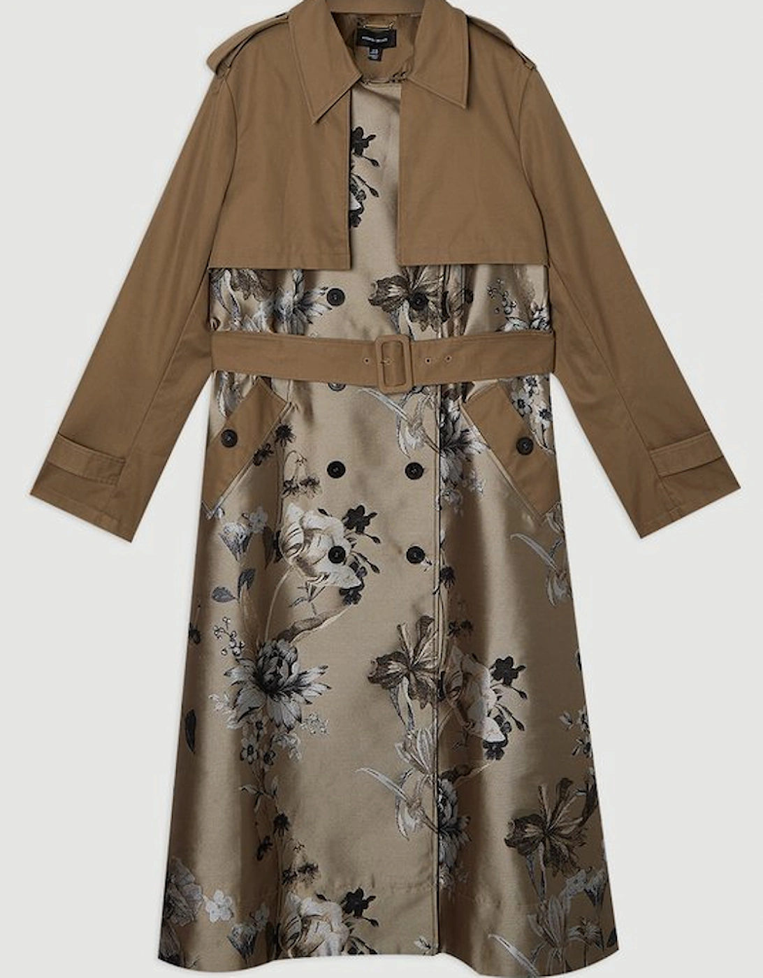 Plus Size Tailored Jacquard Mix Trench Midi Coat