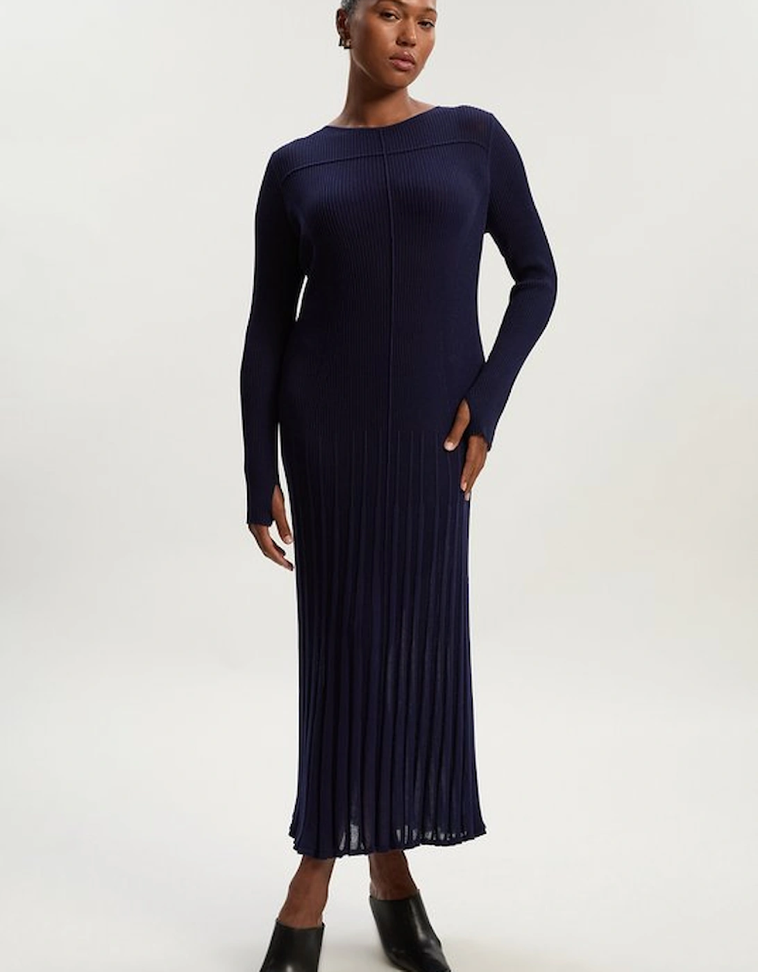 Plus Size Drapey Sheer Rib Knitted Midi Dress, 5 of 4