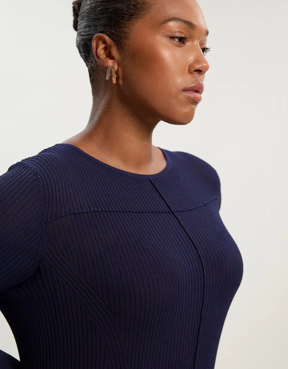 Plus Size Drapey Sheer Rib Knitted Midi Dress