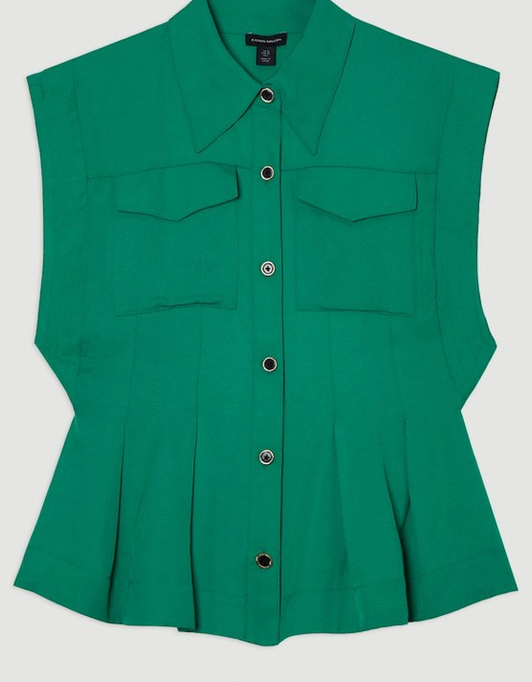 Premium Viscose Linen Topstitch Woven Blouse With Waist Seam Detail