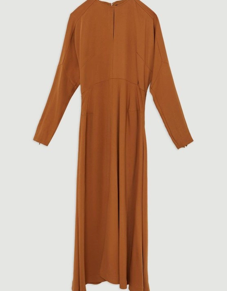 Premium Woven Viscose Crepe Long Sleeve Midi Dress