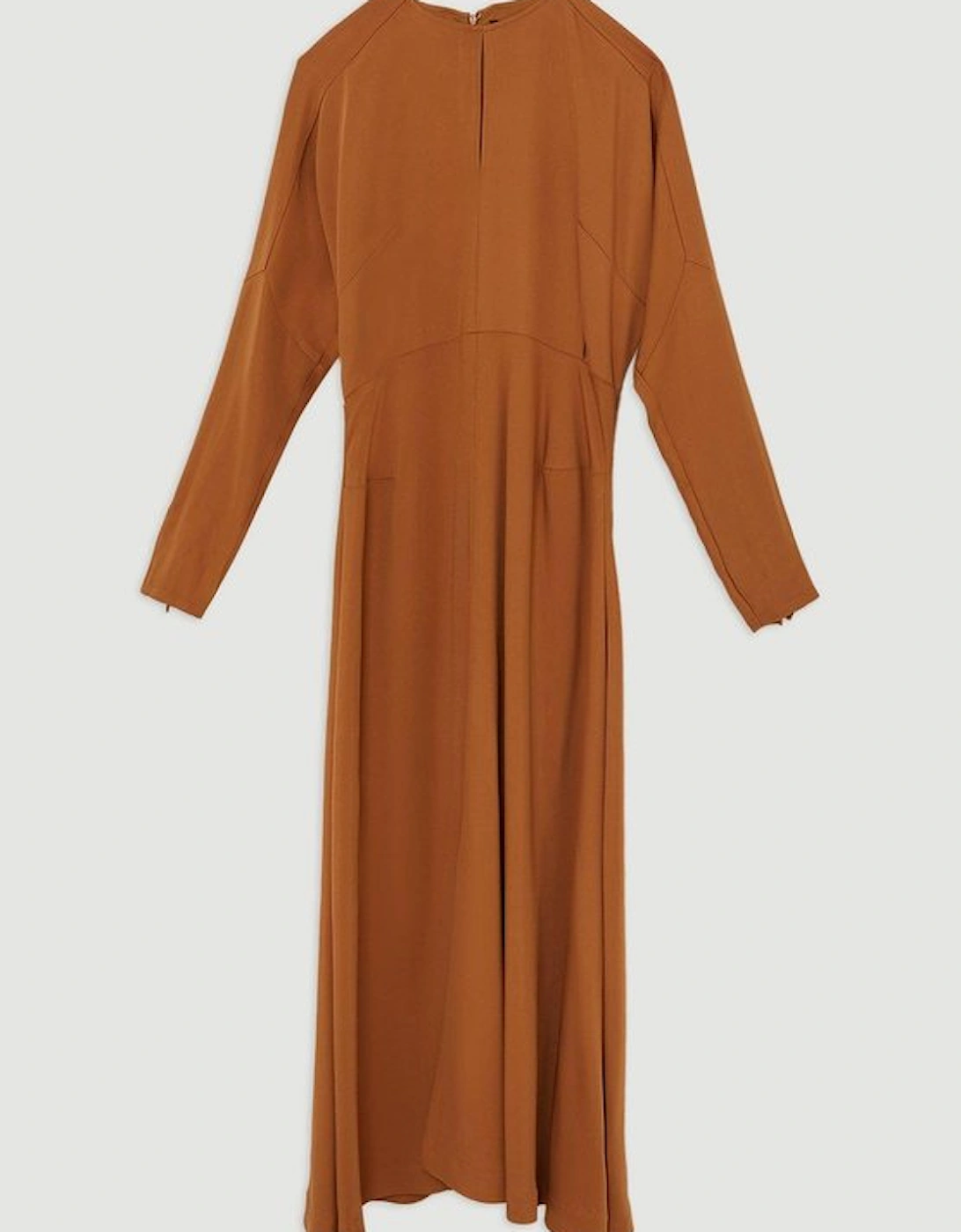 Premium Woven Viscose Crepe Long Sleeve Midi Dress