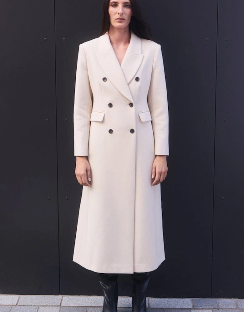 Stripe Wool Double Breasted Tailored Maxi Coat