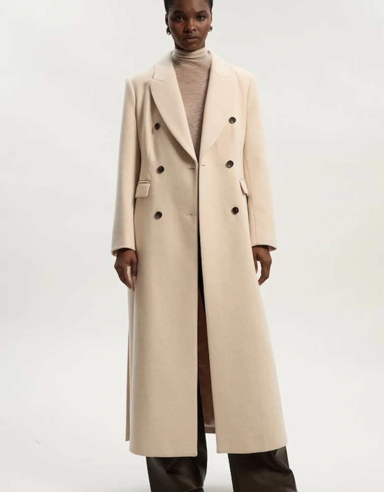 Stripe Wool Double Breasted Tailored Maxi Coat