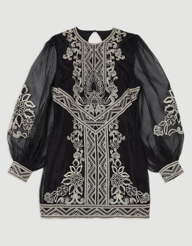 Petite Embroidered Organdie Balloon Woven Mini Dress