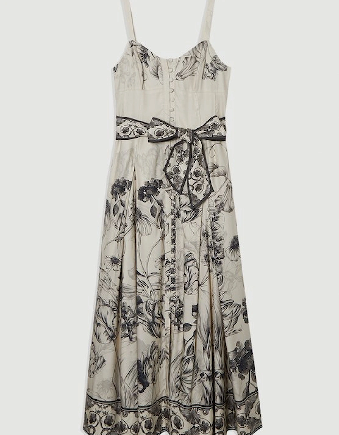 Petite Viscose Linen Scenic Placed Print Strappy Woven Midi Dress