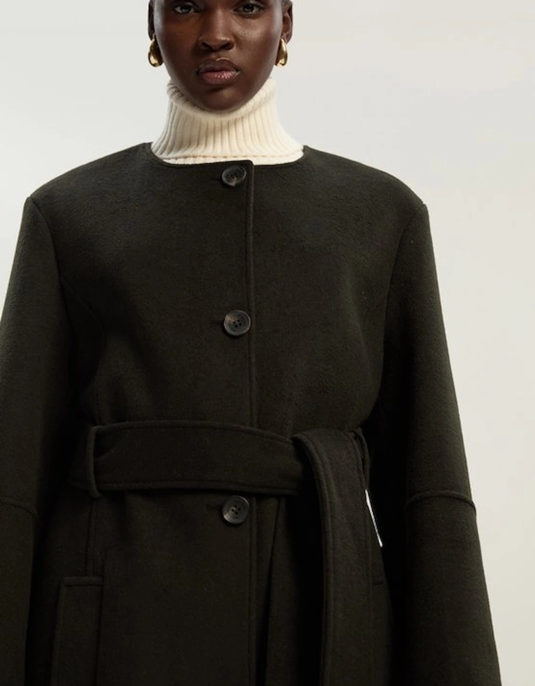 Brushed Wool Single Breasted Belted Tailored Maxi Coat