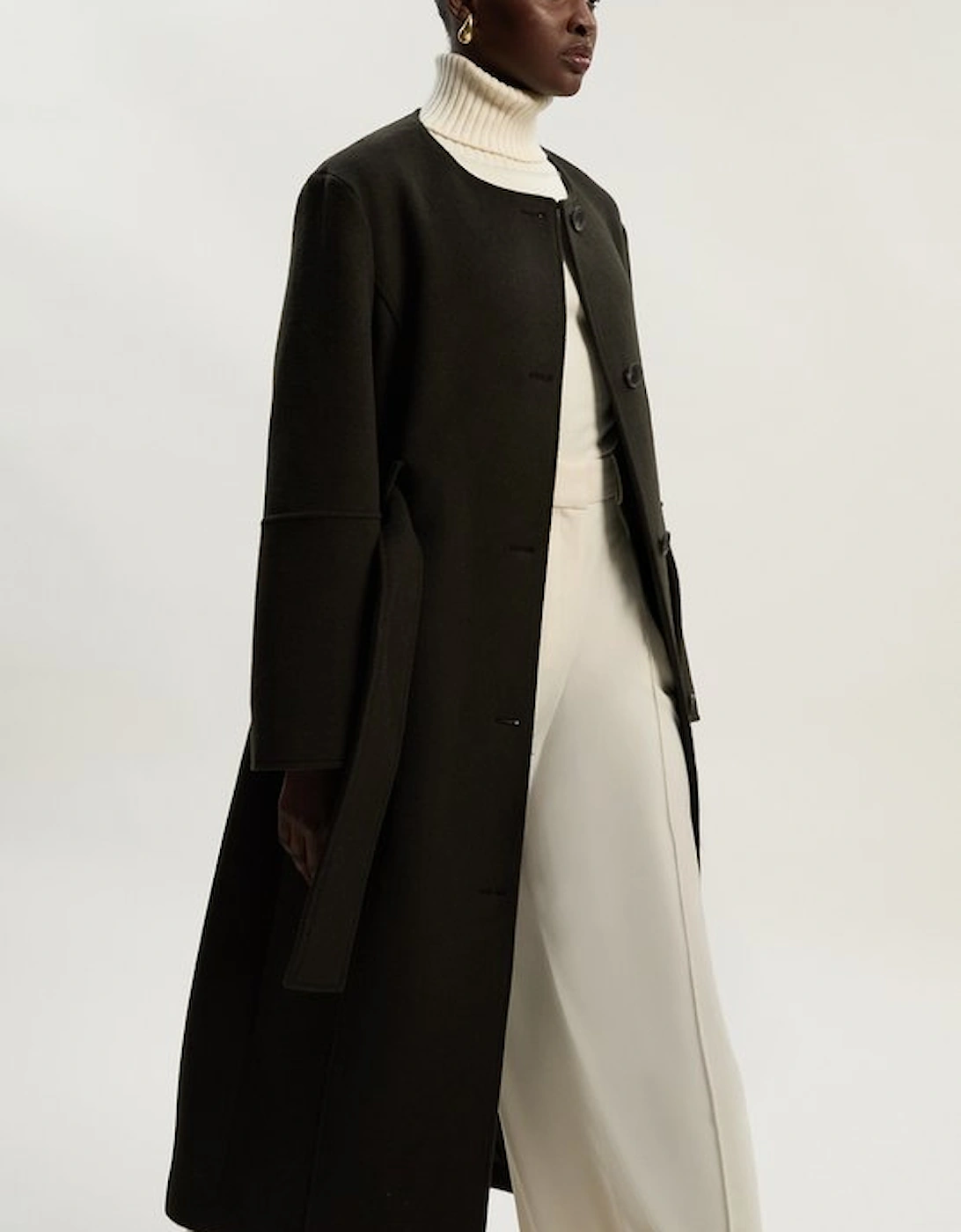 Brushed Wool Single Breasted Belted Tailored Maxi Coat
