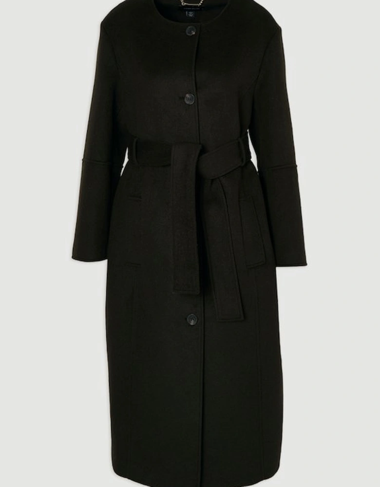 Brushed Wool Single Breasted Belted Tailored Maxi Coat