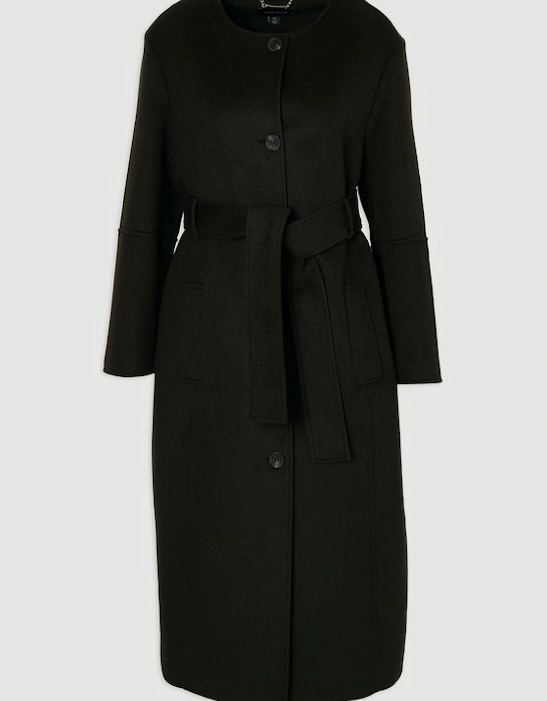 Brushed Wool Single Breasted Belted Tailored Maxi Coat