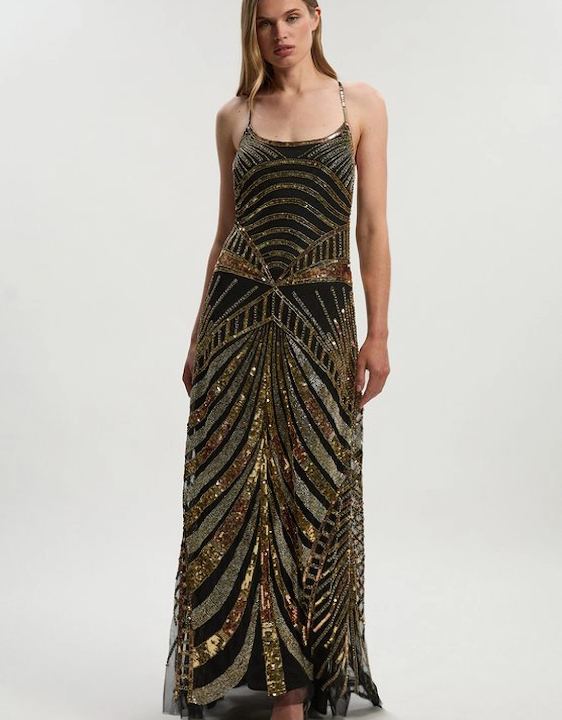 Petite Premium Mirrored Crystal Embellished Woven Prom Dress, 4 of 3