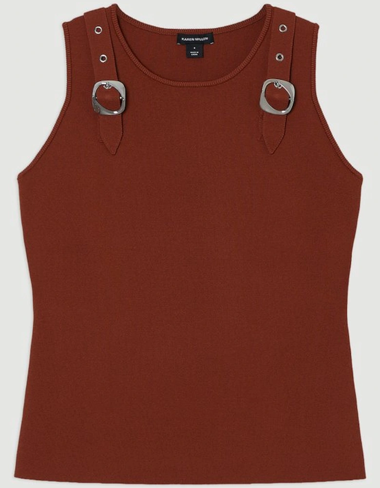 Plus Size Buckle Trim Knitted Top