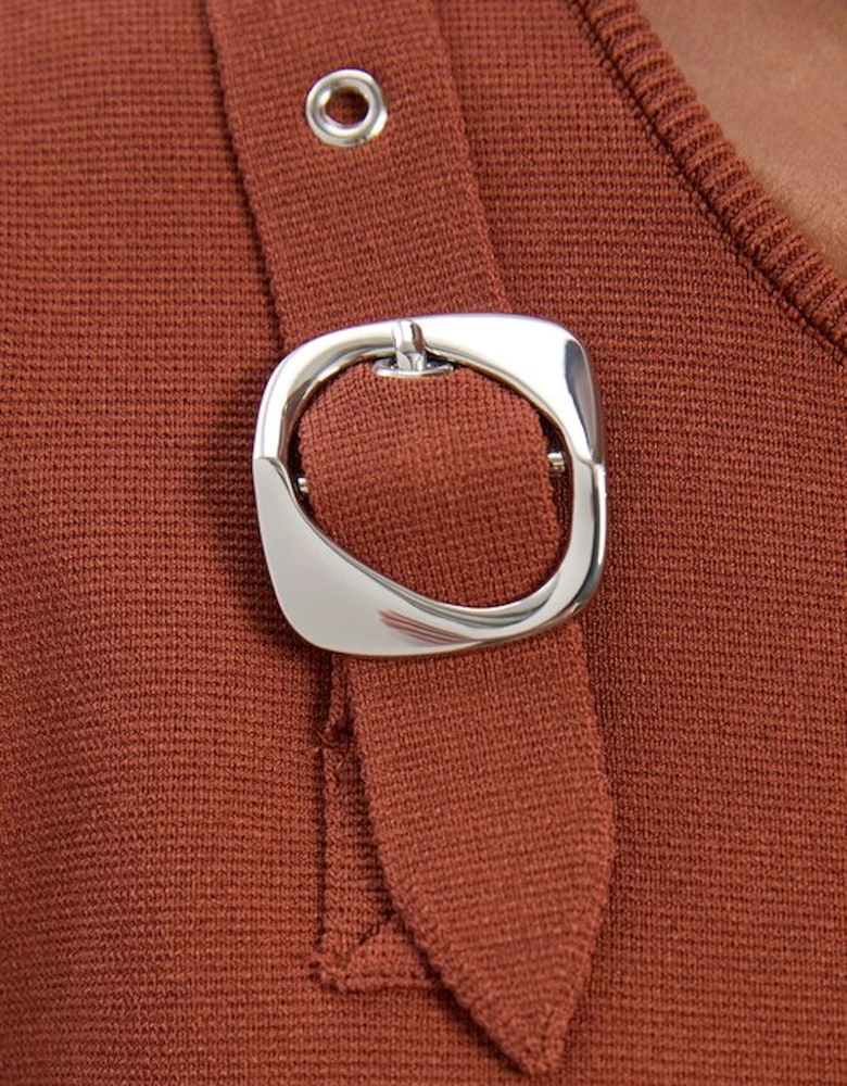 Plus Size Buckle Trim Knitted Top