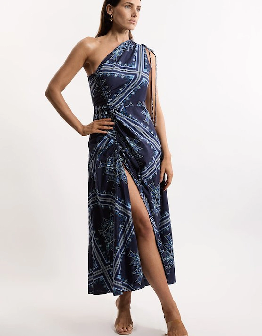 Printed Cotton Voile One Shoulder Midi Dress, 5 of 4