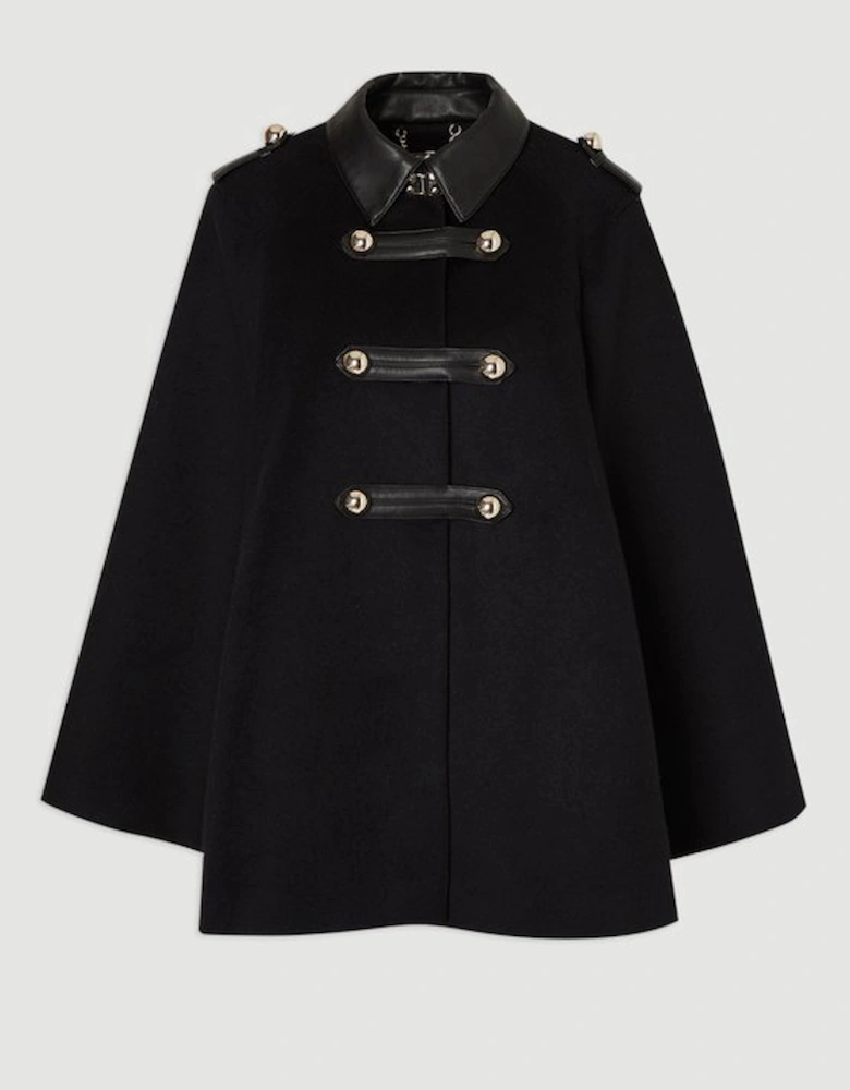 Brushed Wool PU Mix Tailored Cape Short Coat