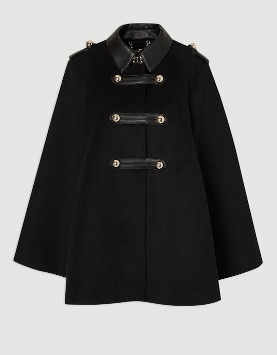Brushed Wool PU Mix Tailored Cape Short Coat