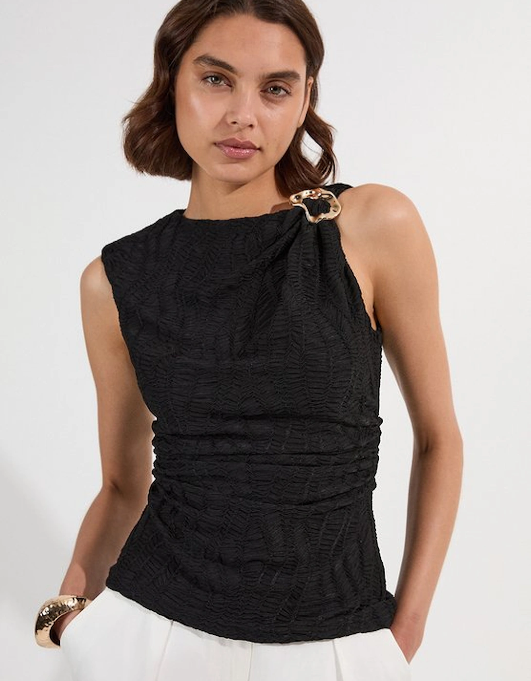 Textured Trim Detail Sleeveless Jersey Top, 5 of 4