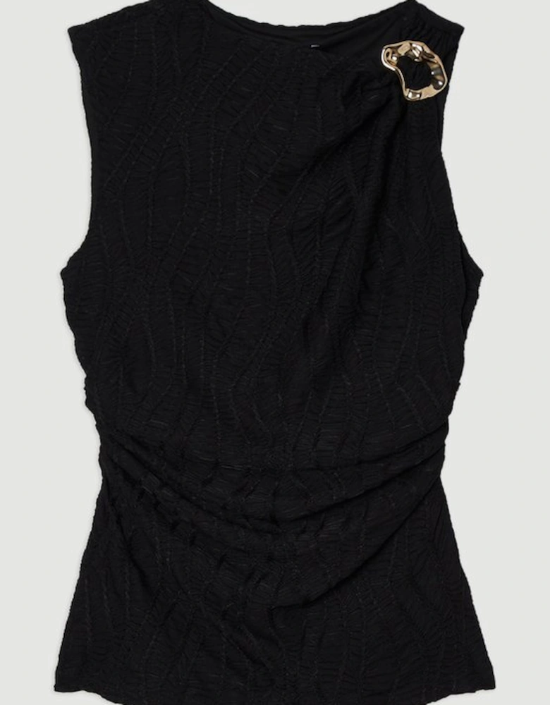 Textured Trim Detail Sleeveless Jersey Top