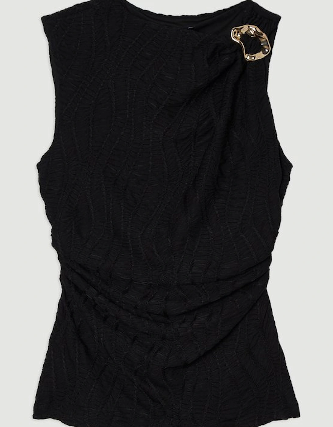 Textured Trim Detail Sleeveless Jersey Top