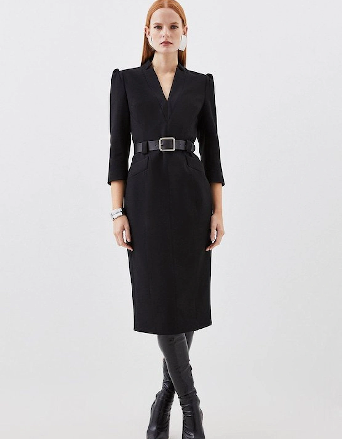 Compact Stretch Tailored Forever Belted Midi Dress, 2 of 1