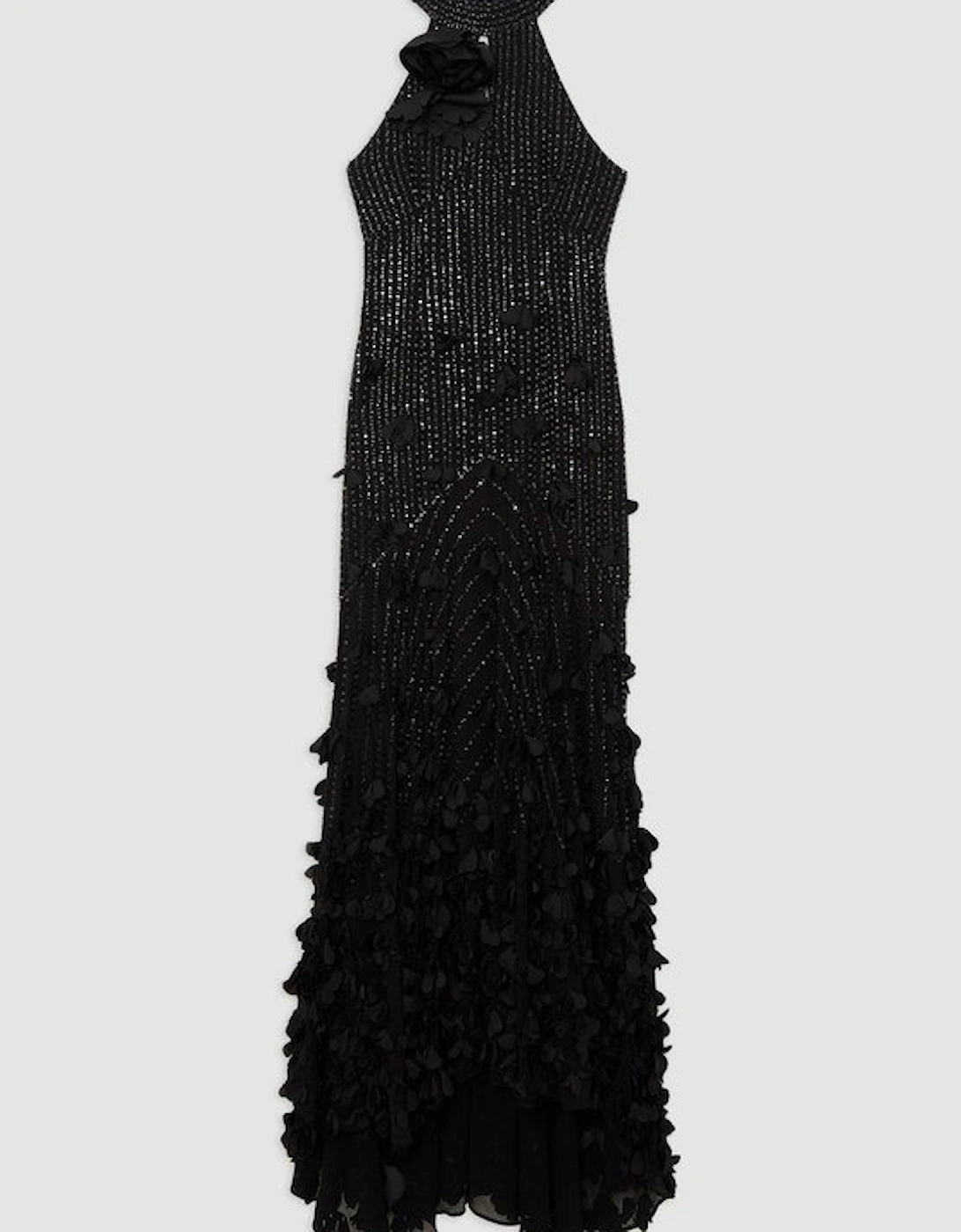 Crystal Applique Woven Maxi Rosette Maxi Dress