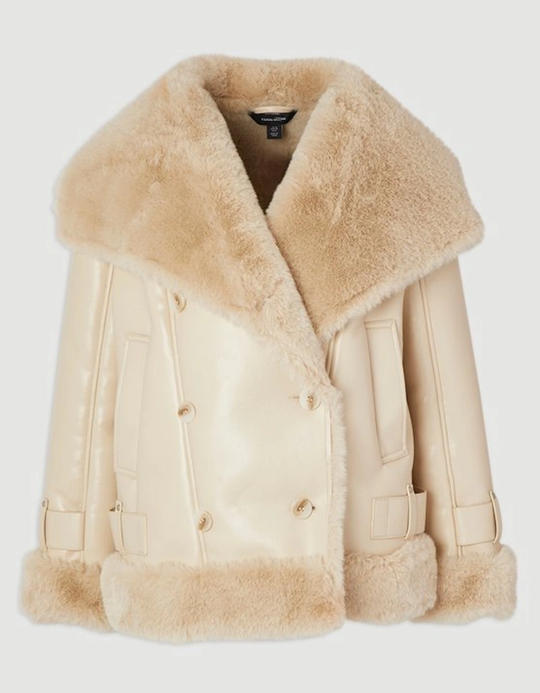 Faux Shearling Oversize Collar Short Coat