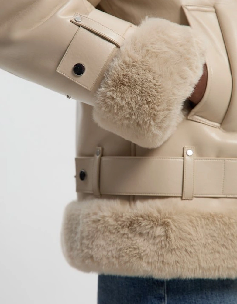 Faux Shearling Oversize Collar Short Coat