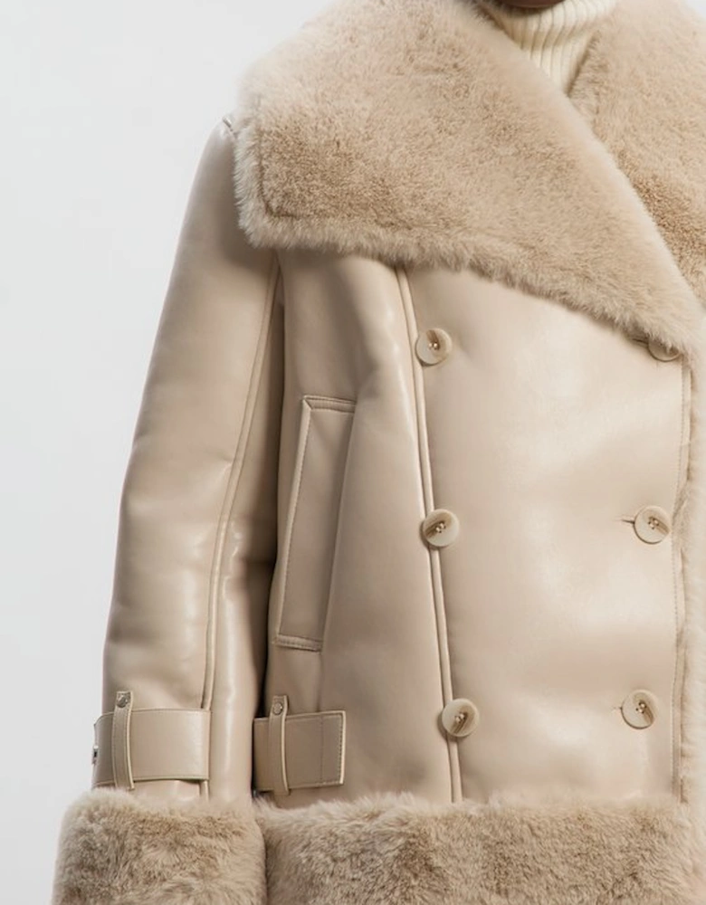 Faux Shearling Oversize Collar Short Coat