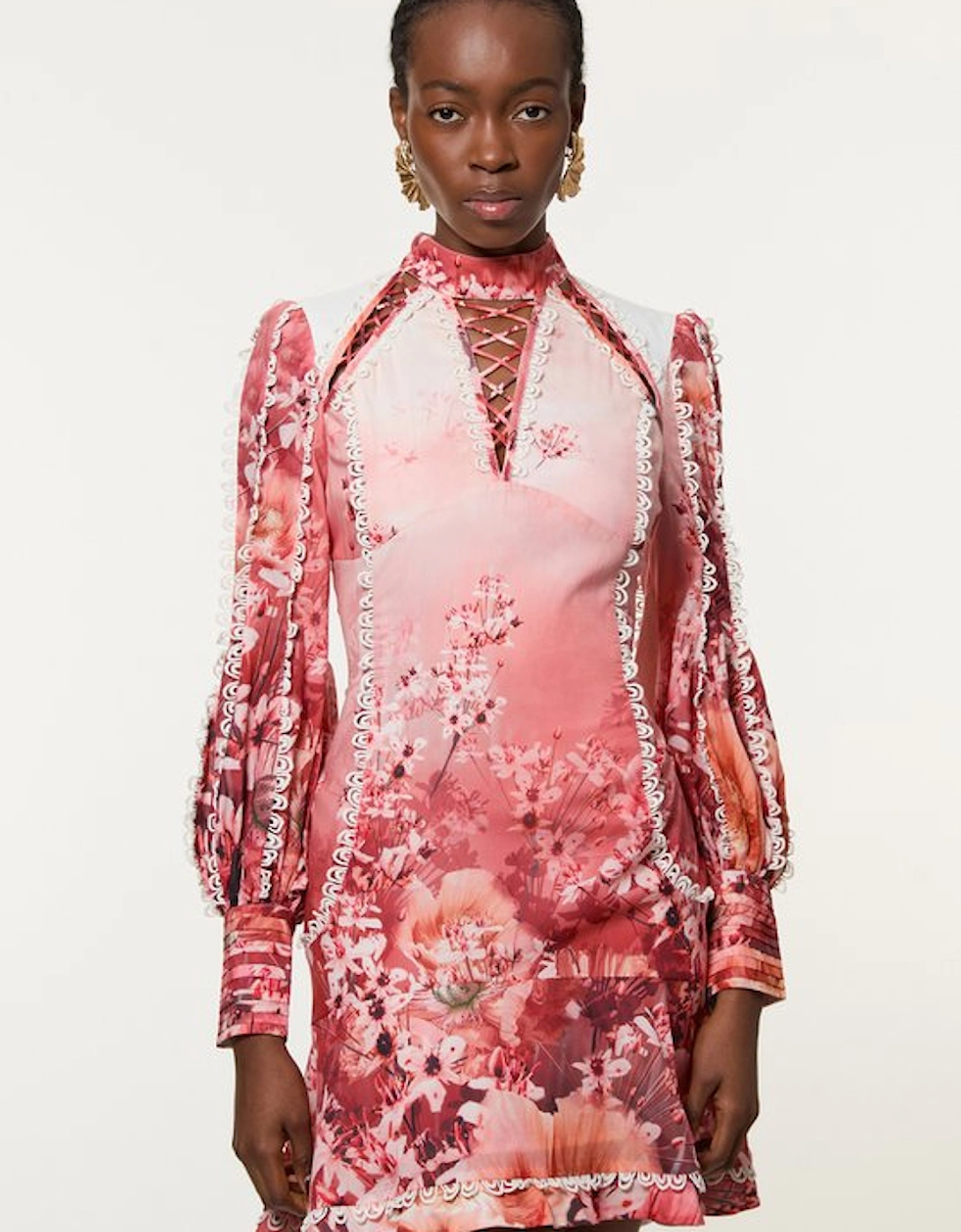 Tall Trailing Floral Woven High Neck Mini Dress, 4 of 3