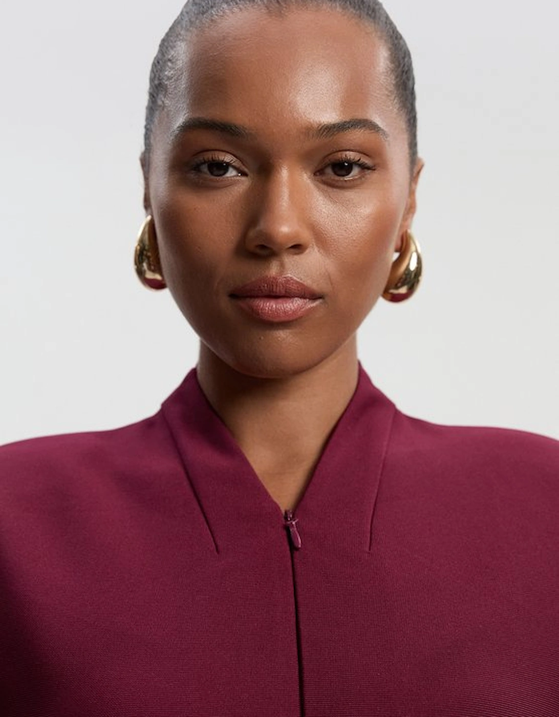 Plus Size Figure Bandage Figure Form Zip Detail Chiffon Sleeve Knit Dress