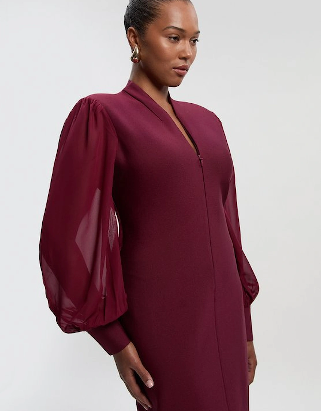 Plus Size Figure Bandage Figure Form Zip Detail Chiffon Sleeve Knit Dress