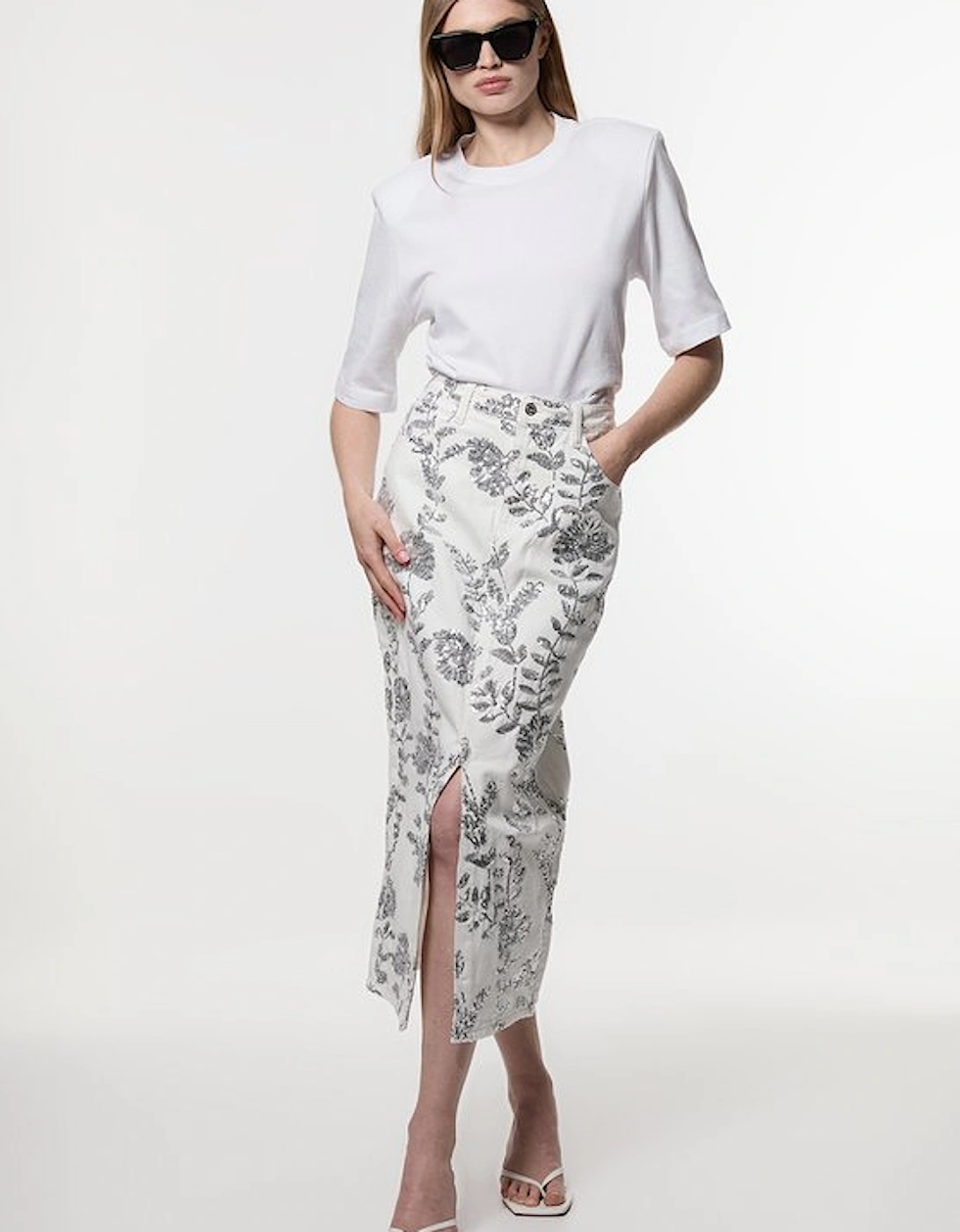 Denim All Over Floral Sequin Skirt, 5 of 4