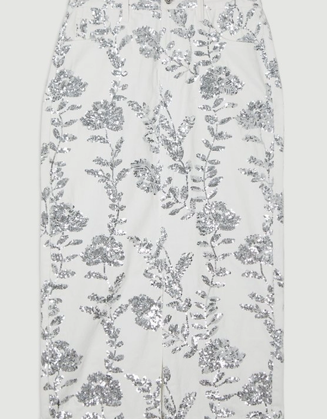 Denim All Over Floral Sequin Skirt