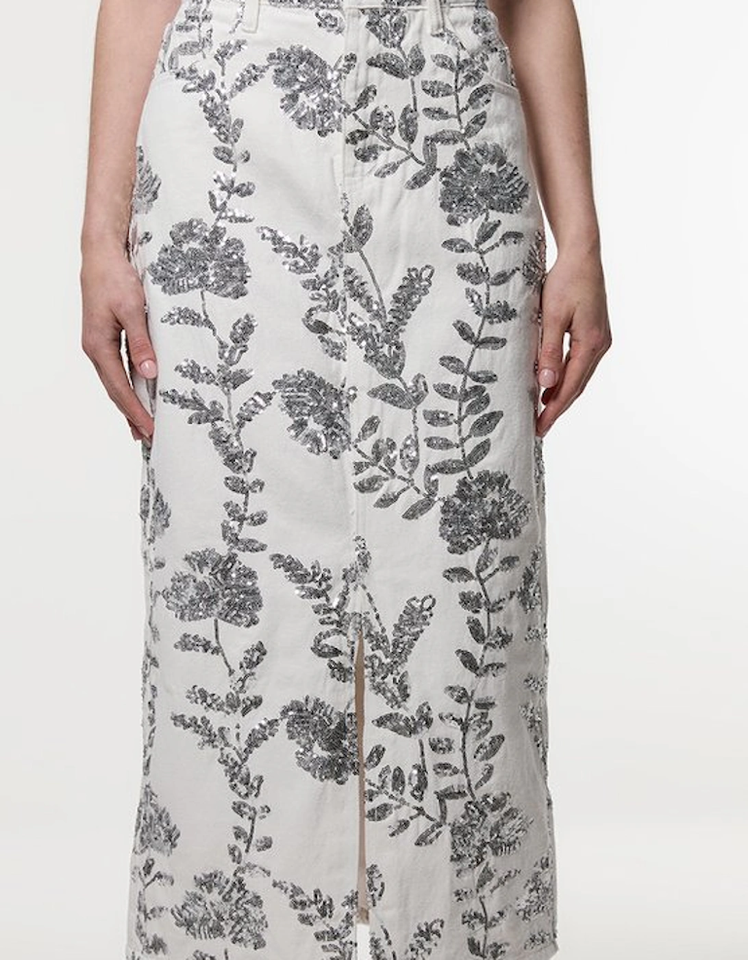 Denim All Over Floral Sequin Skirt