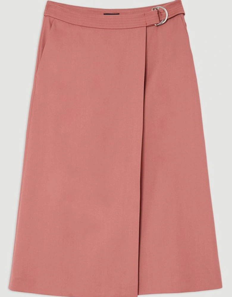 Soft Tailored Wrap A Line Midi Skirt