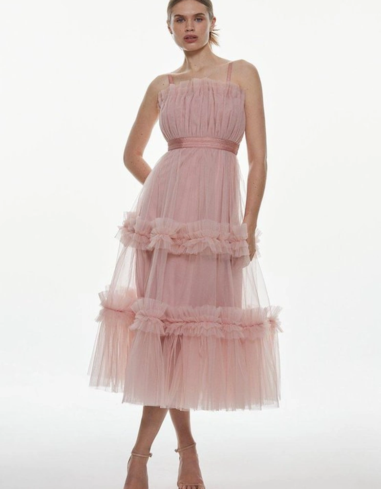 Tulle Bandeau Tiered Midi Dress