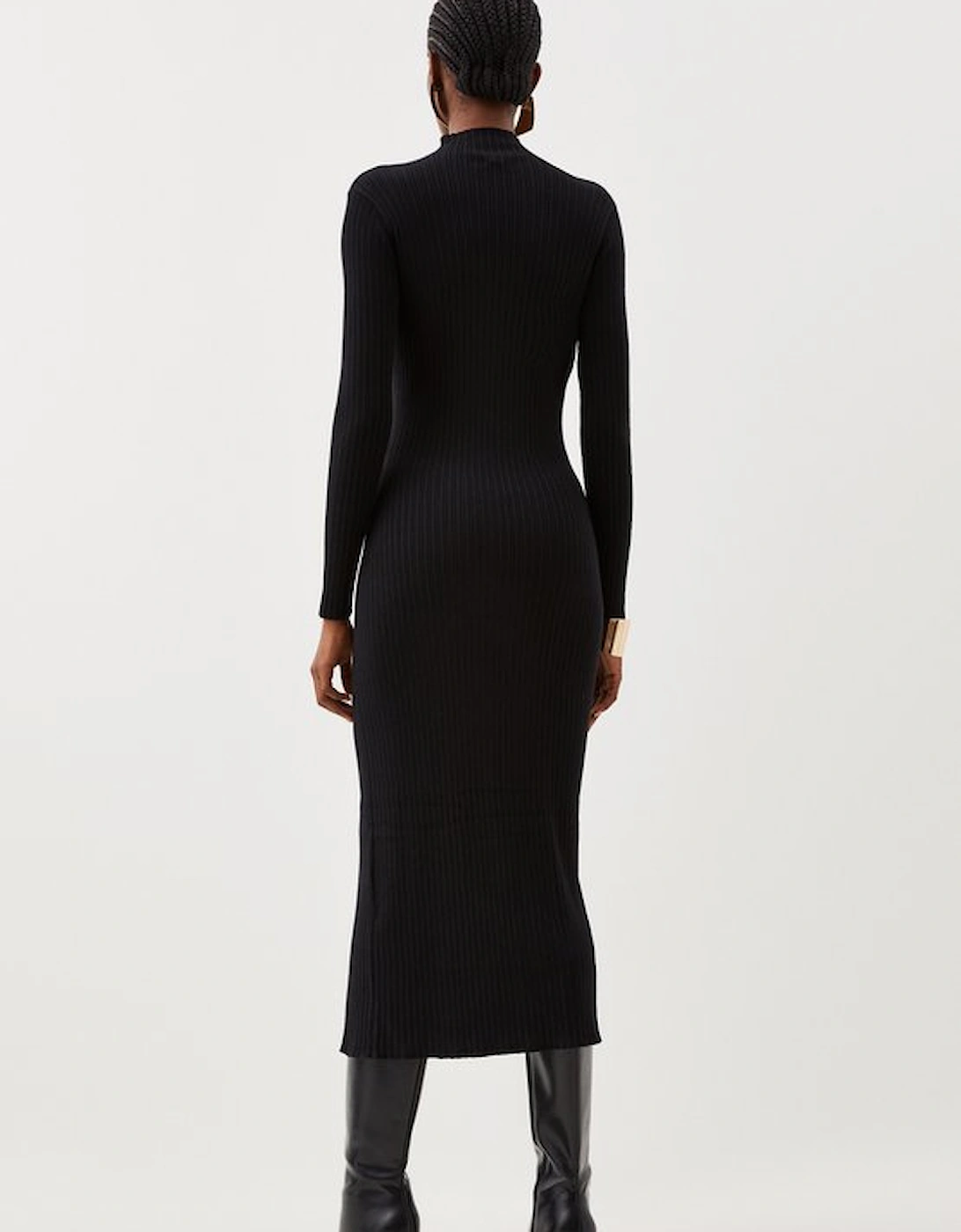 Viscose Blend Popper Detail Split Knit Midi Dress